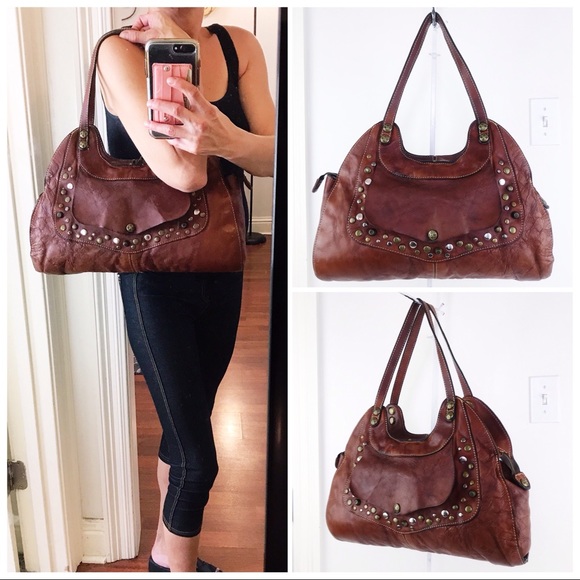 Patricia Nash Handbags - PN Distressed Cognac Brown Washed Studded Hobo Bag